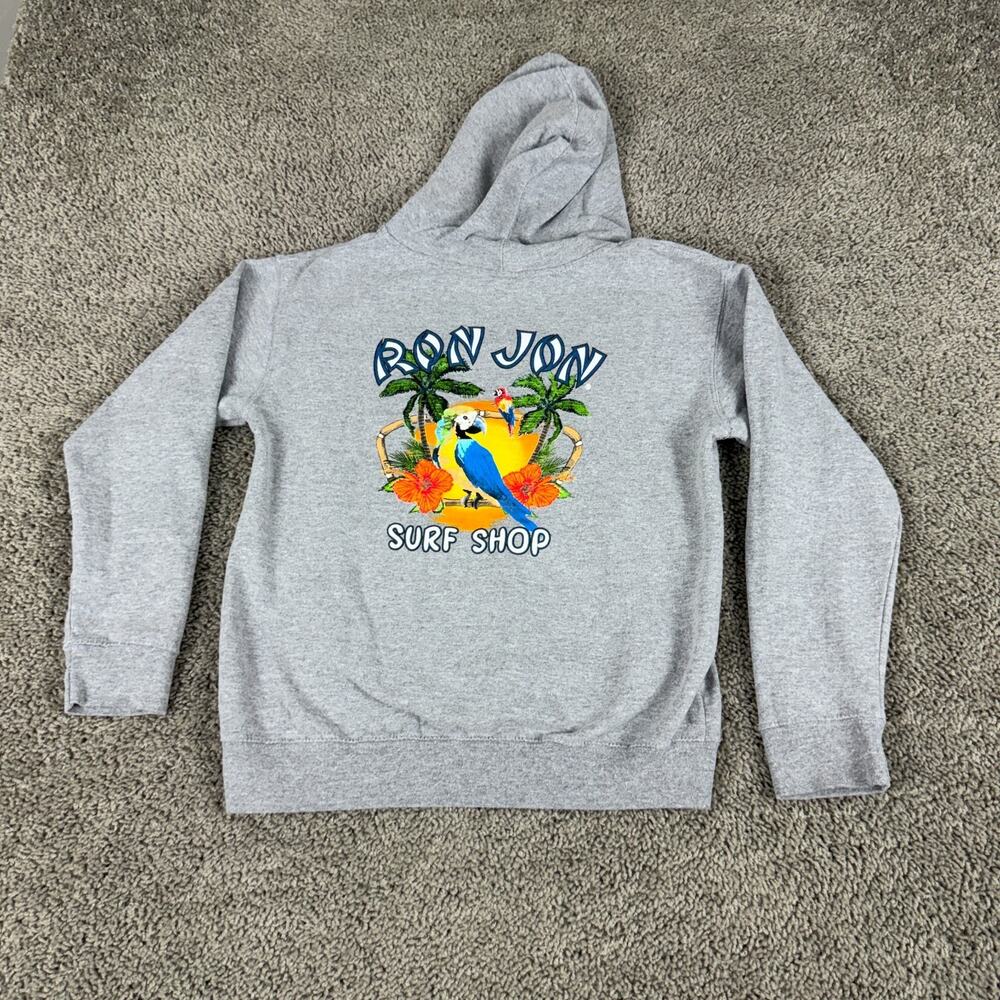 Ron Jon Surf Shop Hoodie Boys Medium Gray Parrot Surfing Sweatshirt Kids